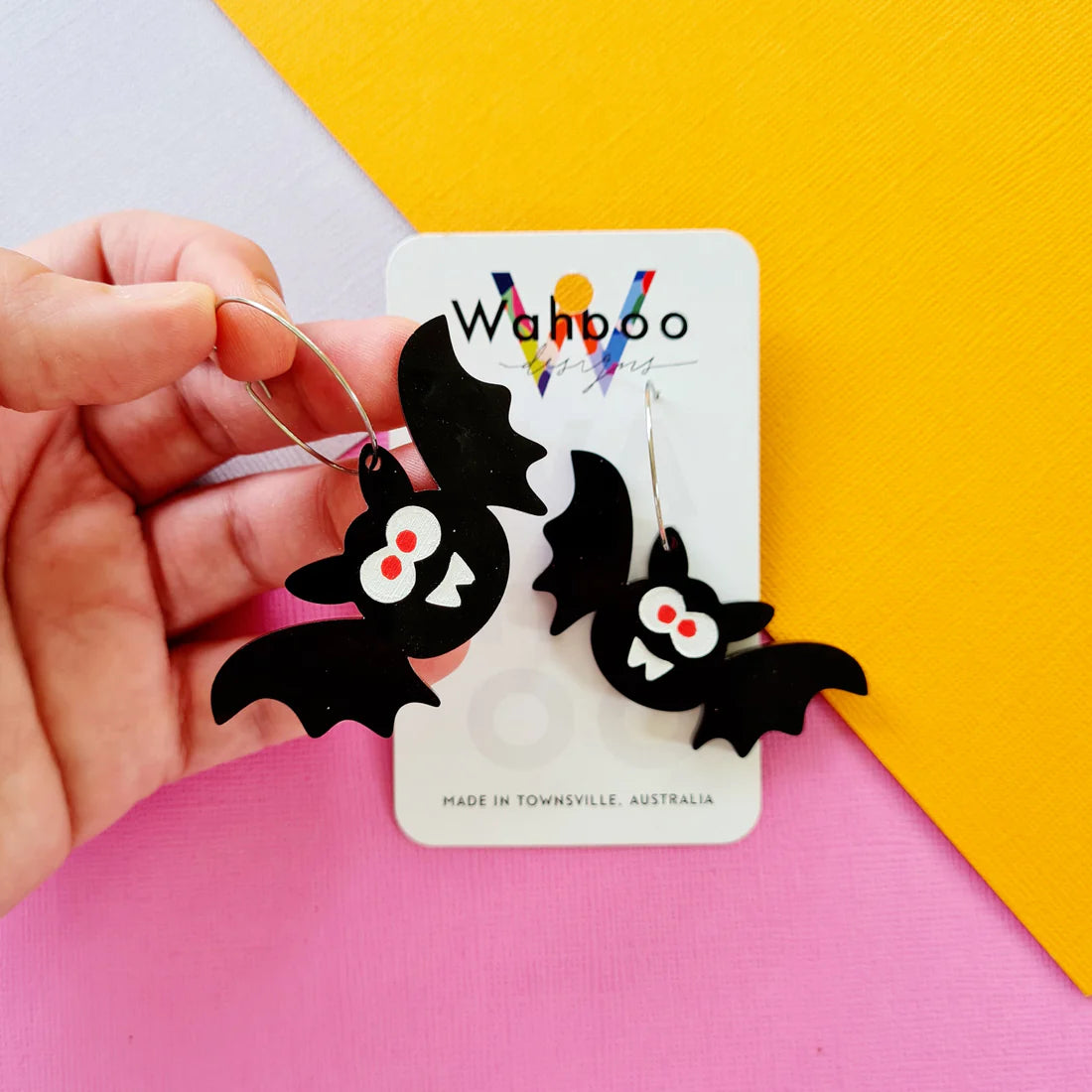 WAHBOO- Halloween Bats on Hoops - Earrings