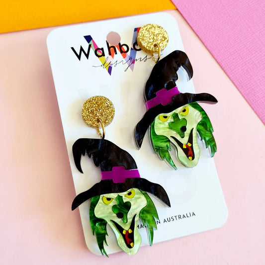 WAHBOO- Halloween Witch Dangle Earrings Gold Tops