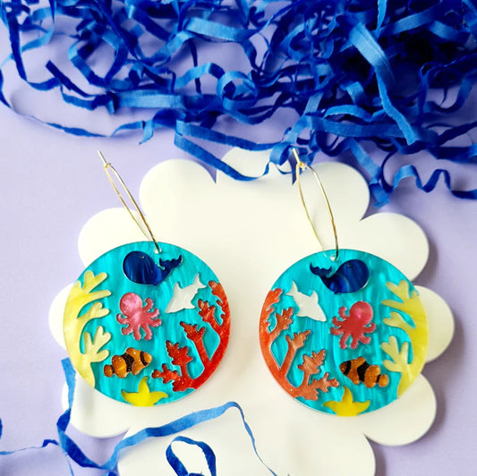 WAHBOO- Reef Scene Hoop Dangle Earrings