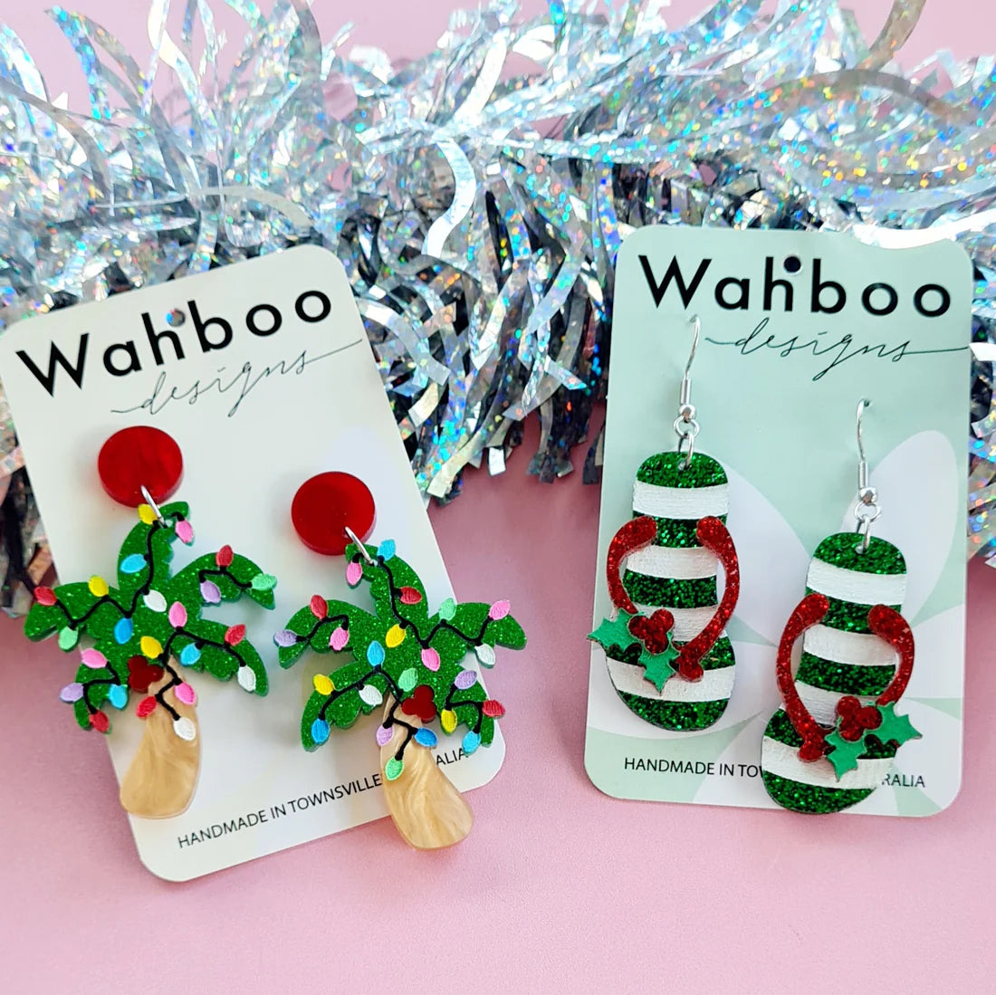WAHBOO- Christmas Aussie Thongs Dangle Earrings