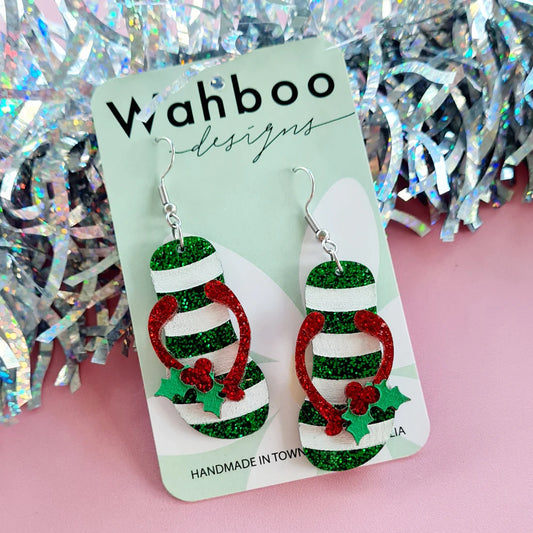 WAHBOO- Christmas Aussie Thongs Dangle Earrings