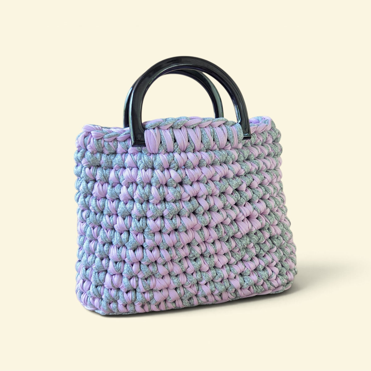 FIBRESCAPE - T-Shirt Yarn Bag With Hard Handles Lavender and Grey Medium