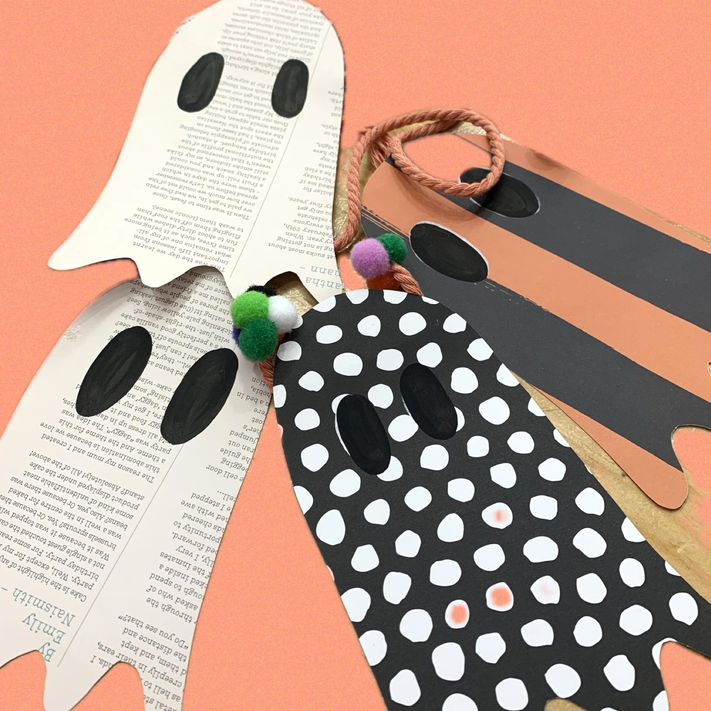MAKIN' WHOOPEE - LARGE HALLOWEEN BUNTING- Recycled Paper 4 coloured Pom Poms