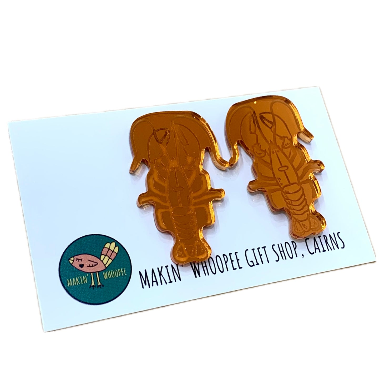 MAKIN' WHOOPEE - Mirror Orange Lobsters- Ocean Collection Statement Studs