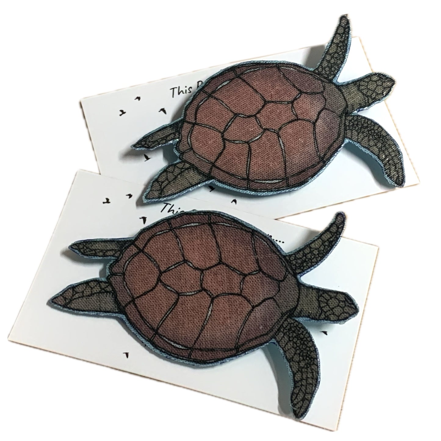 THIS BIRD HAS FLOWN- Big Turtle- Fabric Remnant Brooches