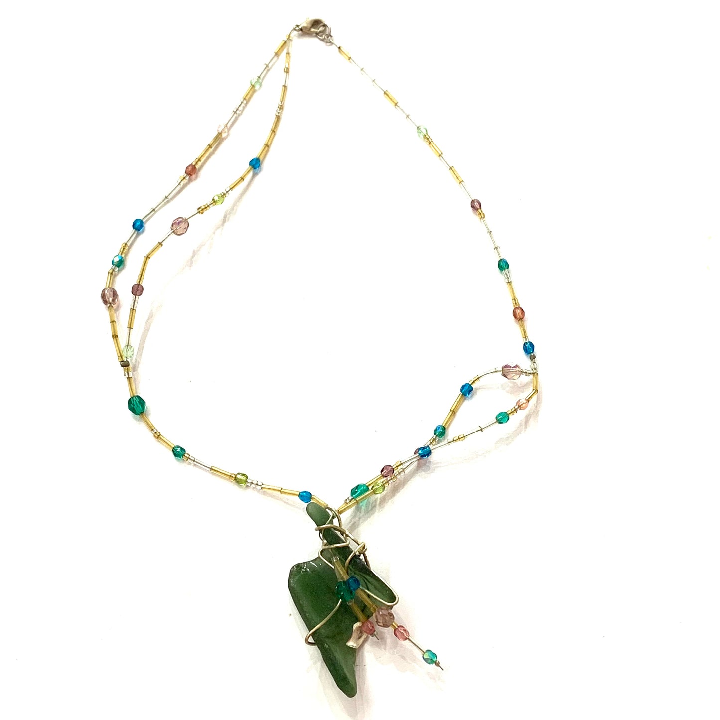 CARLEY CLARKE-RUSHTON - Green Sea Glass & Beaded Necklace
