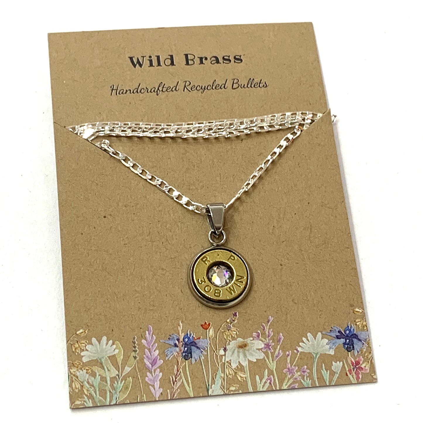 WILD BRASS- Pendant Necklace with Clear Swarovski Crystals
