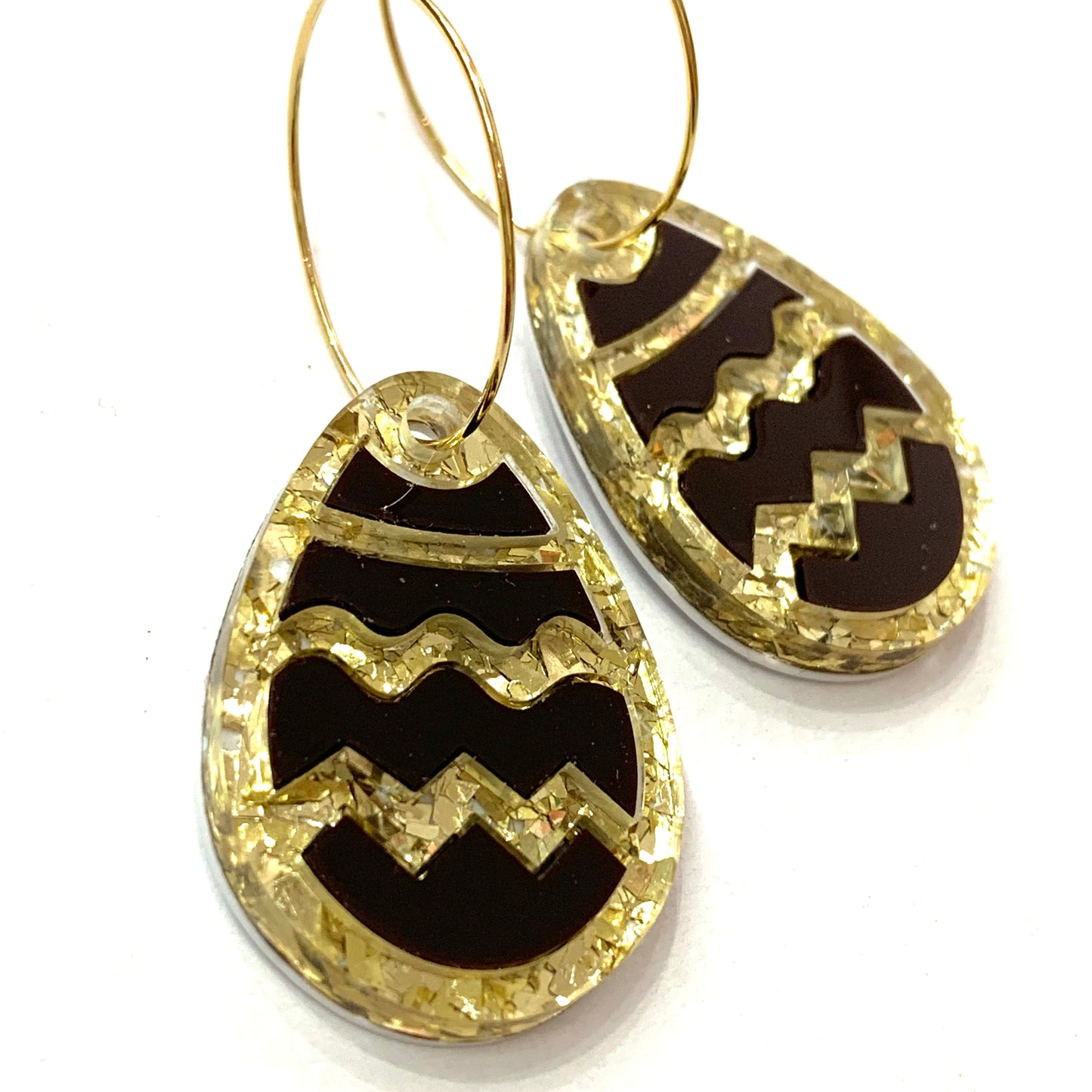 MAKIN' WHOOPEE - "Stacked Easter Egg" HOOP DANGLE EARRINGS - Chocolate & Gold
