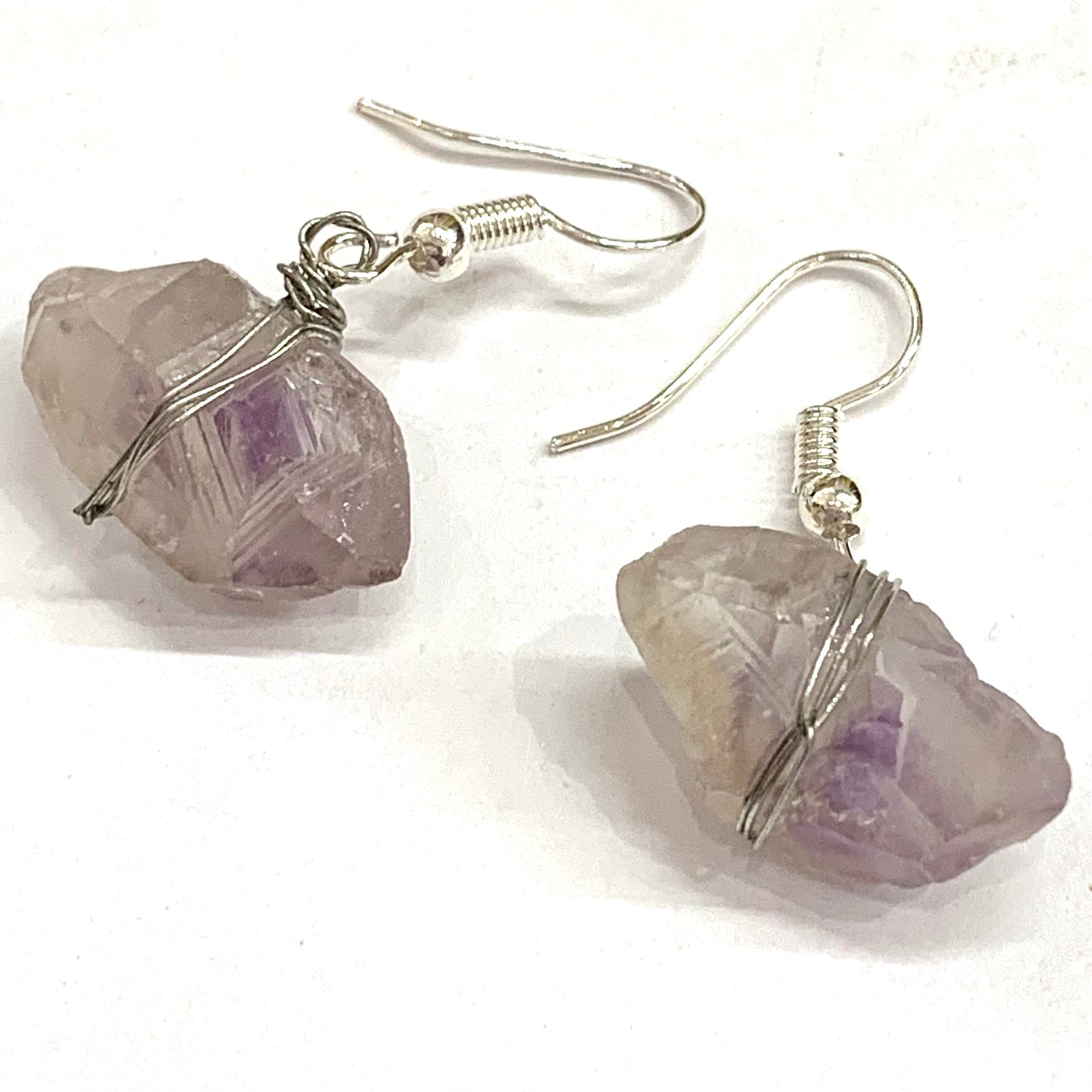 Cosmic Creations - Wrapped Crystal Dangle Earrings- Amethyst with Silver