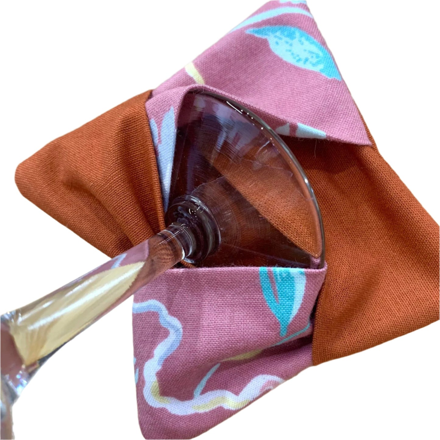 MAKIN' WHOOPEE- SINGLE WINE GLASS SLIPPER/COASTERS- Orange Checks & Veges