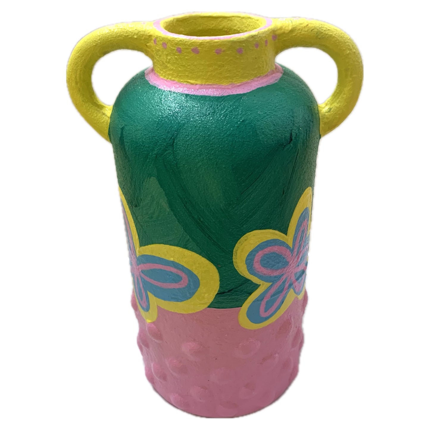 THIS BIRD HAS FLOWN - Tall Bump Vase- Pink, Green & Yellow