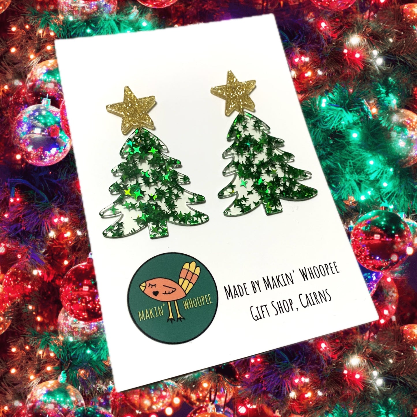 MAKIN' WHOOPEE - “STAR TREES- GREEN” CHRISTMAS STUD DANGLES