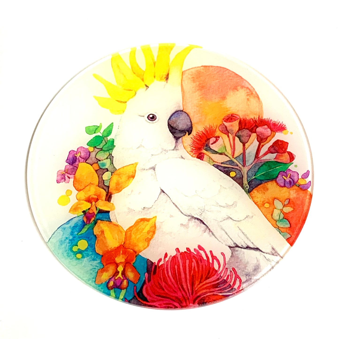 WATERCOLOURS BY CAT- White Cockatoo- Australian Bird Art Coaster