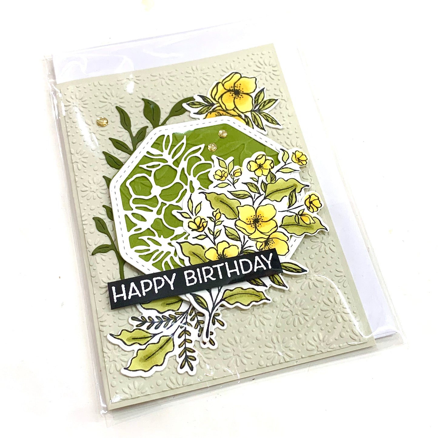 PAPER POSSUM- YELLOW FLOWERS BIRTHDAY- HANDMADE GREETING CARD