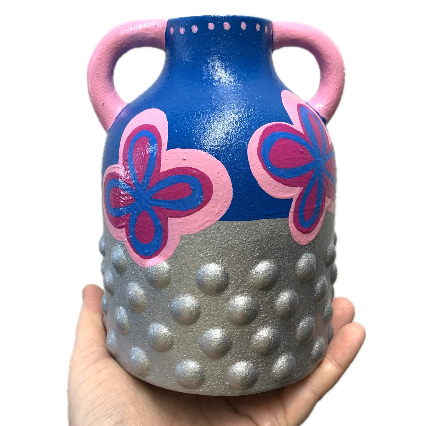 THIS BIRD HAS FLOWN - Short Bump Vase- Silver, Pink & Blue