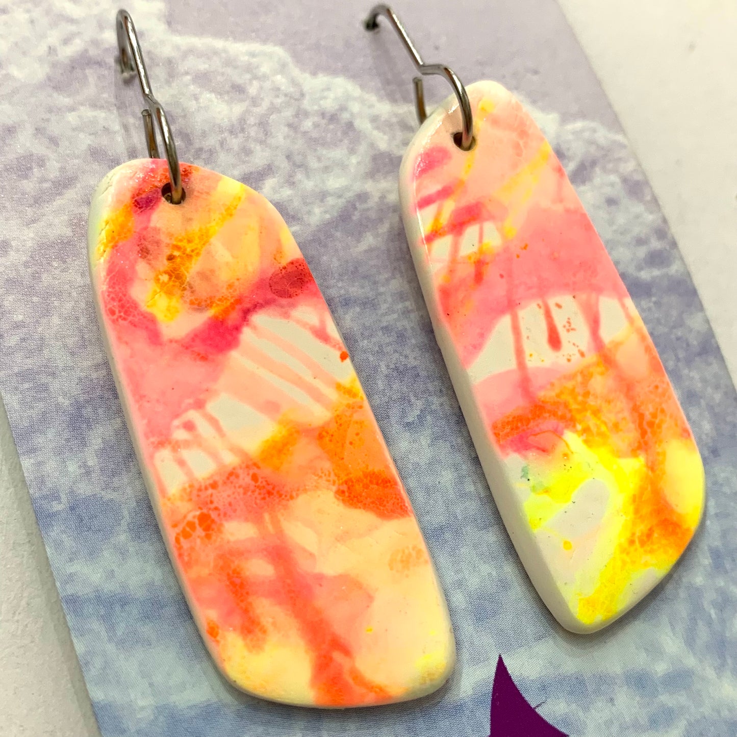 Sailvie Creations - Neon Splash Rhomboid Hook Dangle Earrings