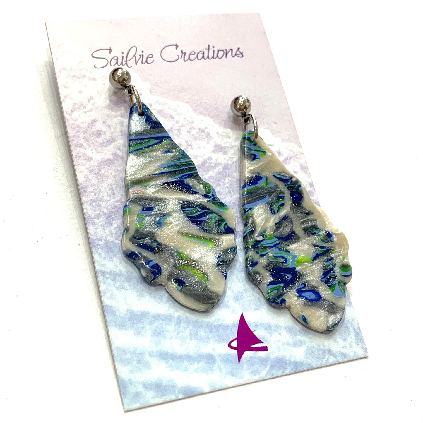 Sailvie Creations - Pearl Sea Scalloped Ball Stud Dangle Earrings