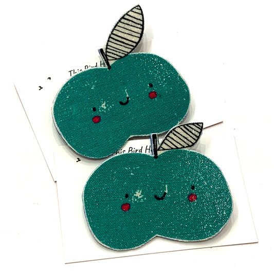 THIS BIRD HAS FLOWN- "Green Apples" Cute Fruits- Fabric Remnant Brooches