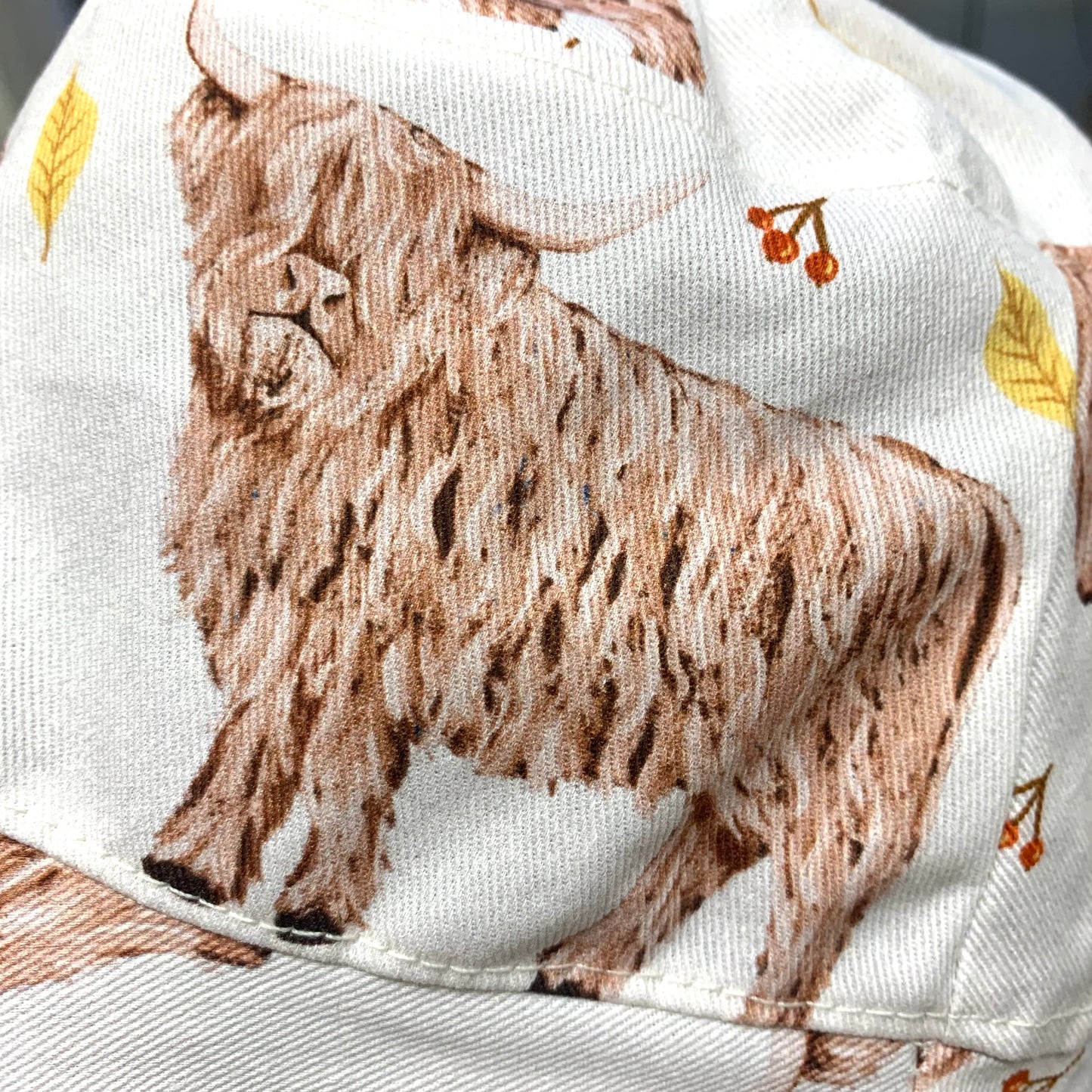 Teacups n Quilts - Highland Cows Fabric Hat- Adult Size