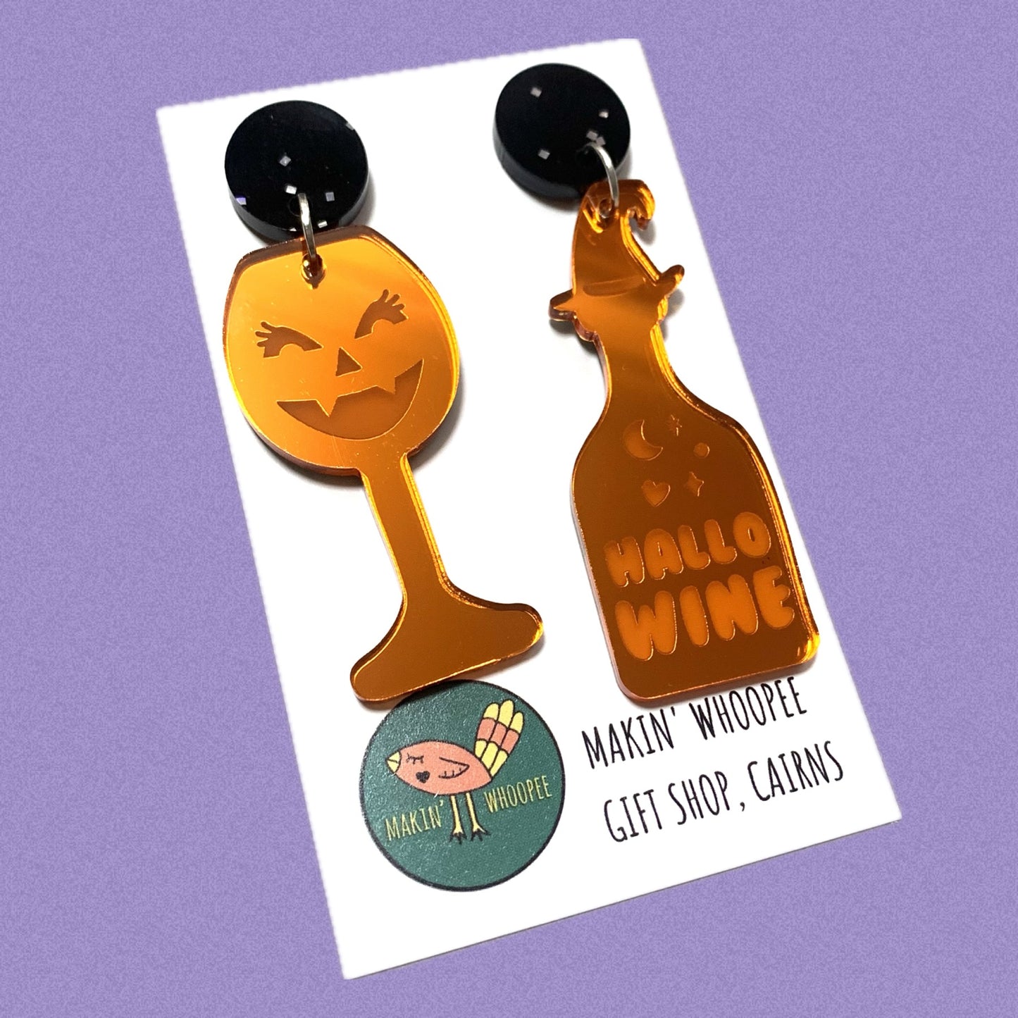 MAKIN' WHOOPEE - "Hallowine" Stud Dangle Halloween Earrings