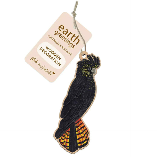 EARTH GREETINGS- Red Tailed Black Cockatoo Wooden Decoration