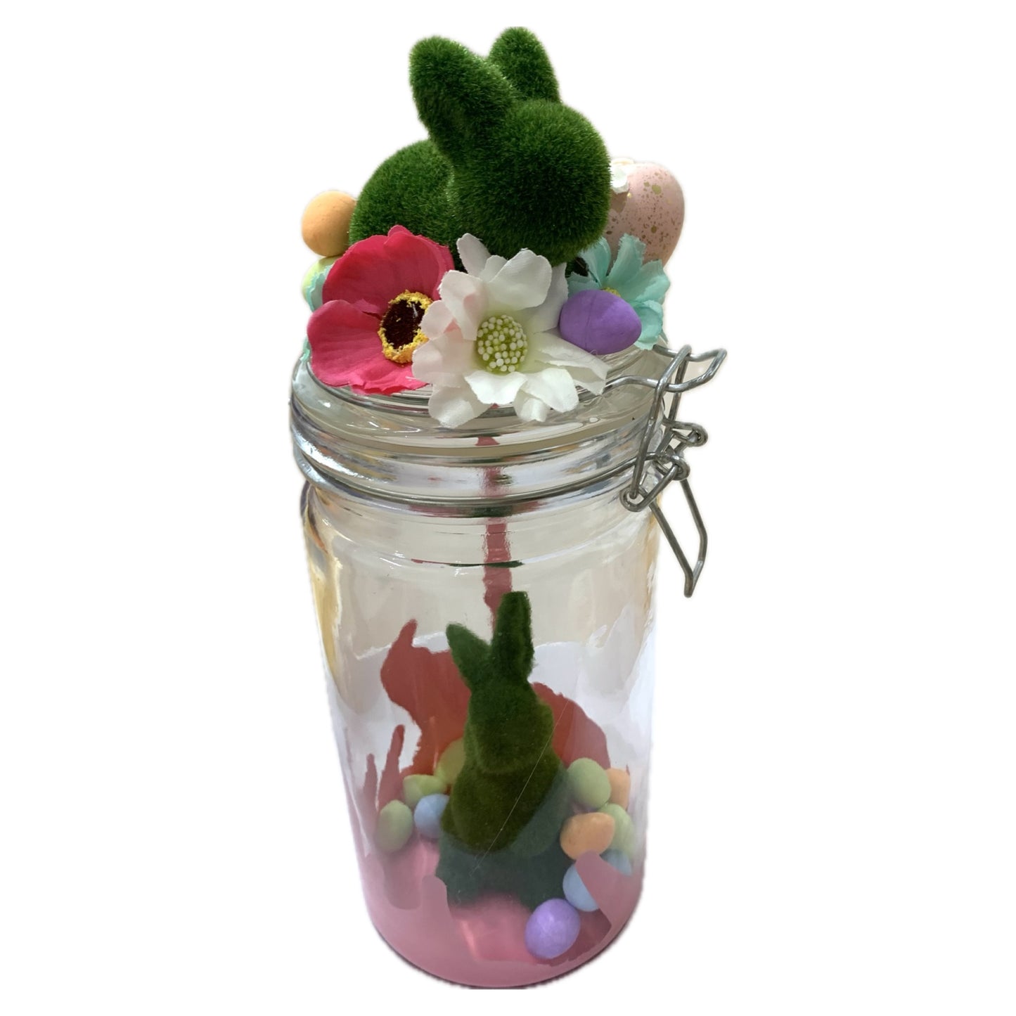 THIS BIRD HAS FLOWN- Bunny Bottle Easter Decoration- Extra Large, Green Bunnies & Pink Paint