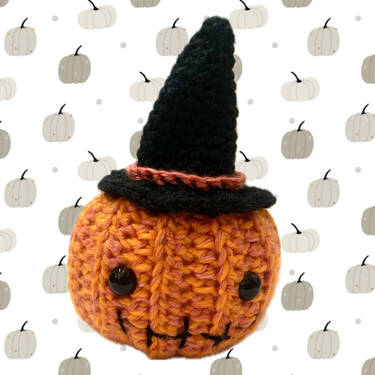 BEAKNITS- SMALL WITCHY JACK 'O' LANTERN- CROCHETED HALLOWEEN DECORATION