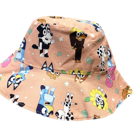 Teacups n Quilts- Bluey Characters Peach Fabric Hat- Kids Size Small