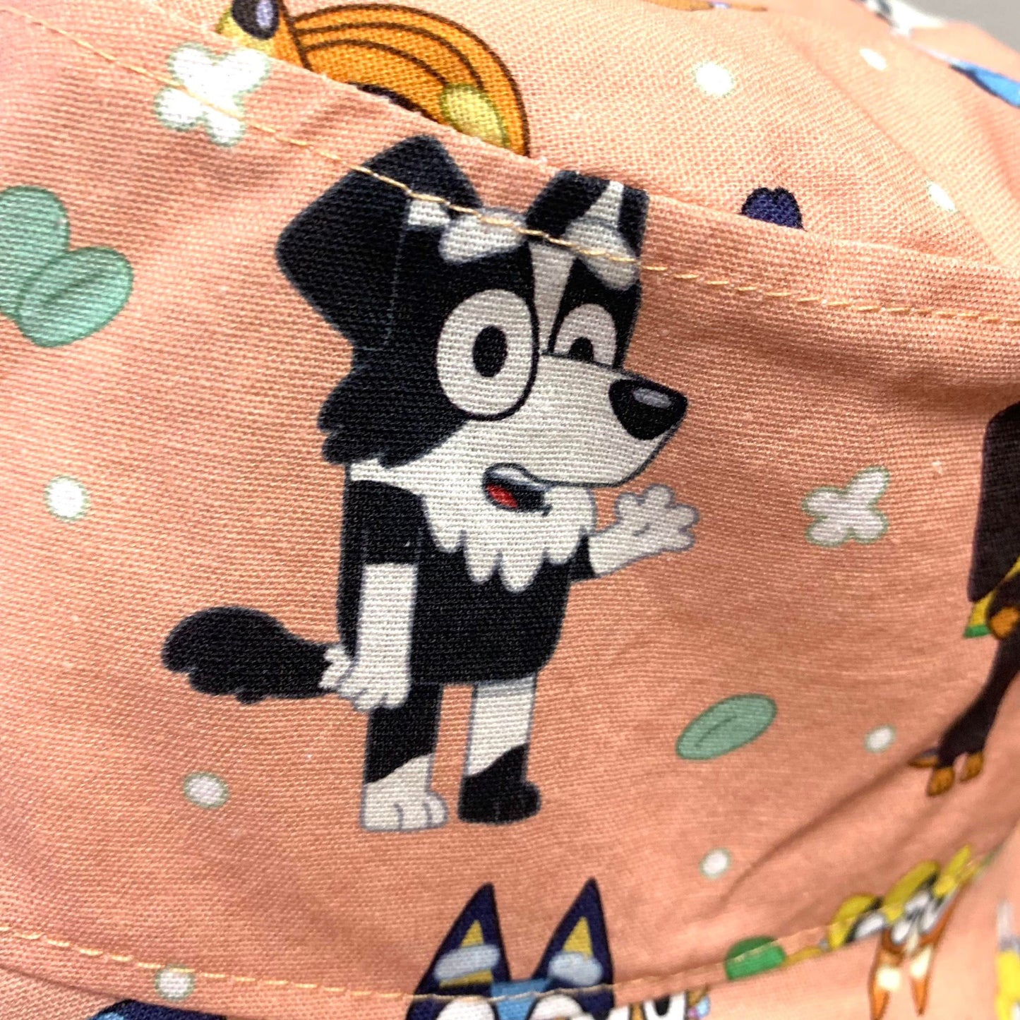 Teacups n Quilts- Bluey Characters Peach Fabric Hat- Kids Size Medium