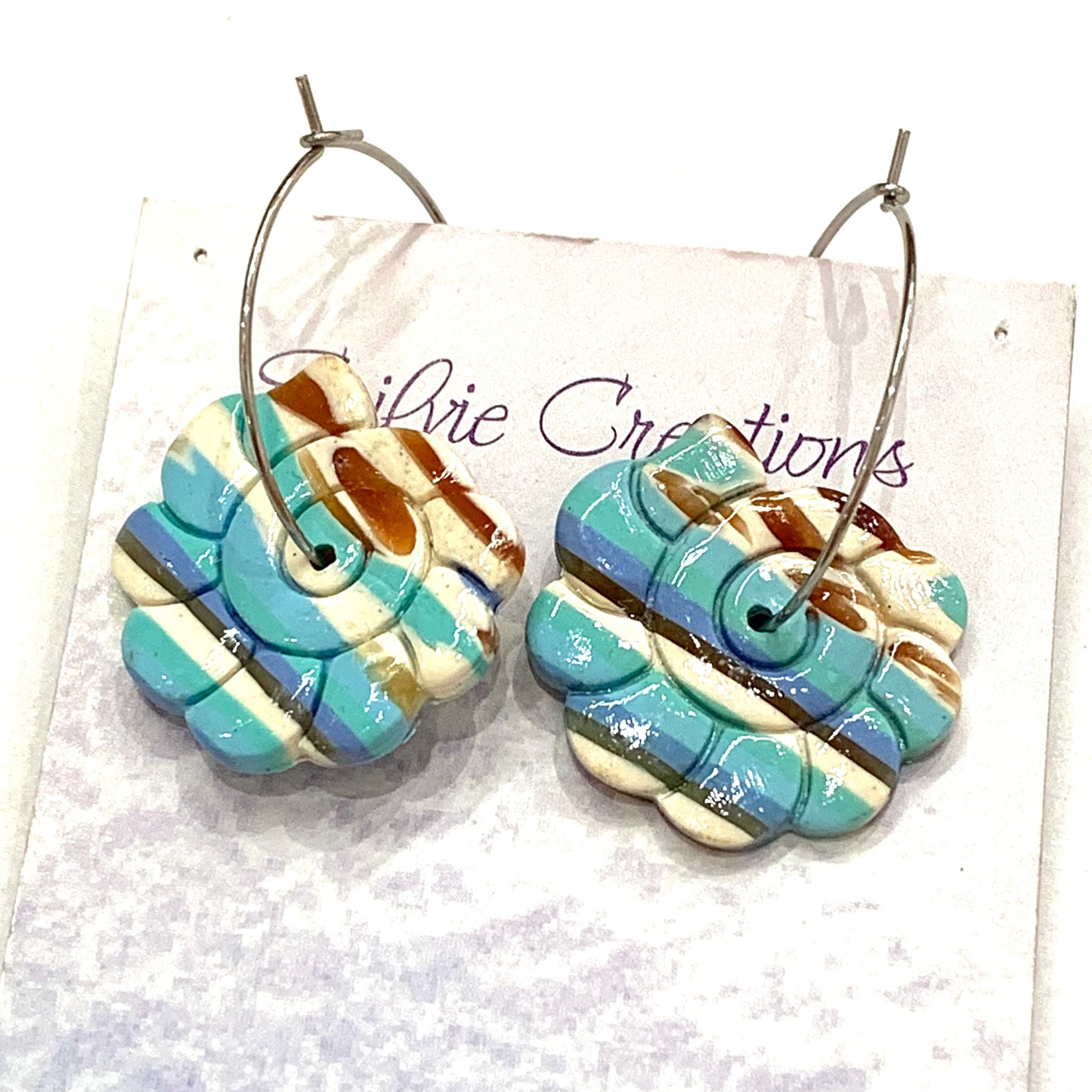 Sailvie Creations - Blue Shell Hoop Dangle Earrings