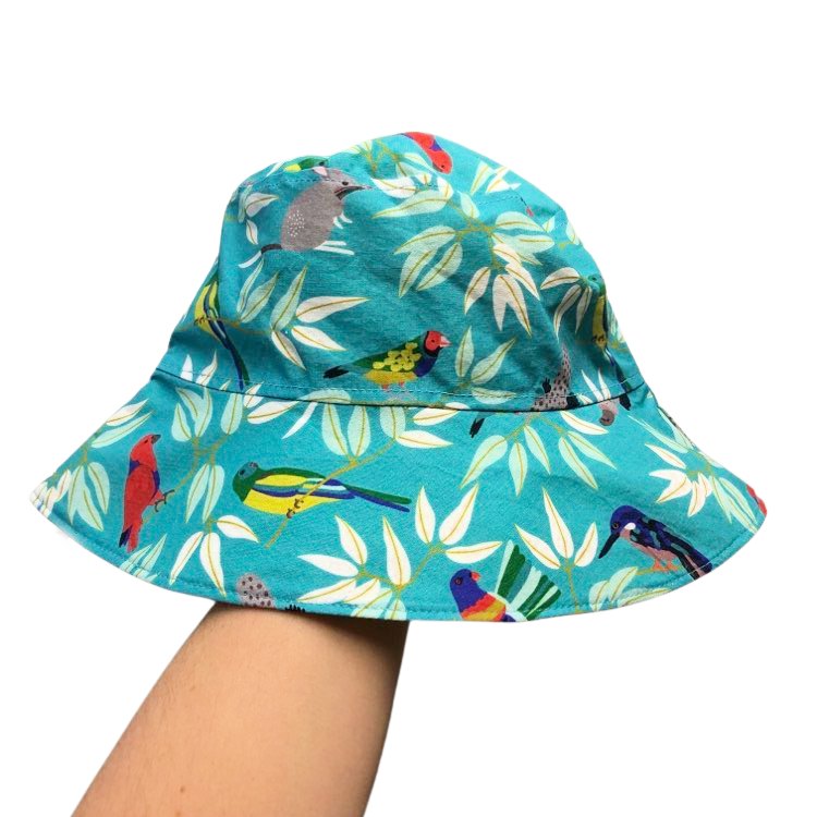 Teacups n Quilts- Australian Animals & Birds Fabric Hat in Green - Adult Size