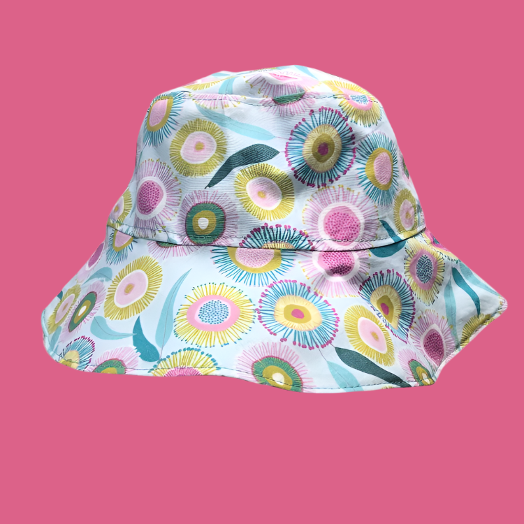 Teacups n Quilts- Pastel Blossoms Fabric Hat - Kids Size Large