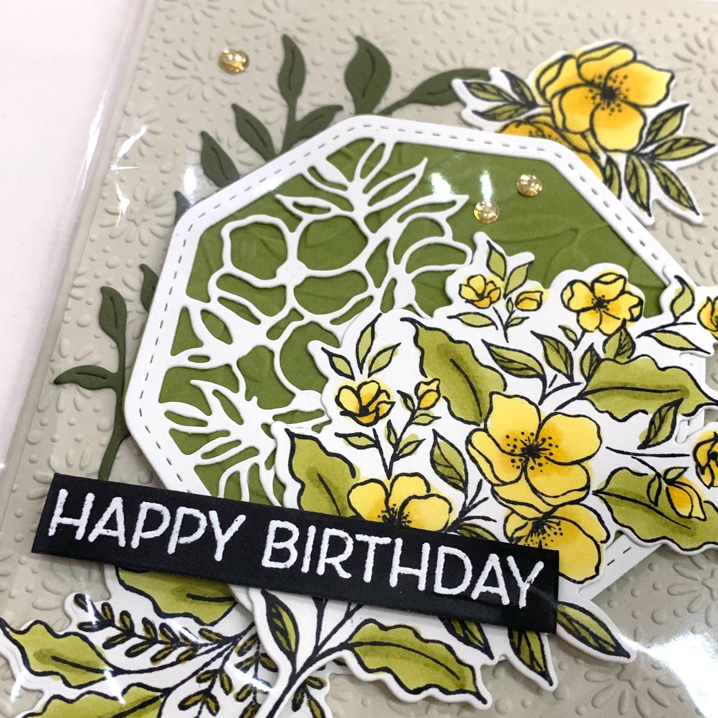 PAPER POSSUM- YELLOW FLOWERS BIRTHDAY- HANDMADE GREETING CARD