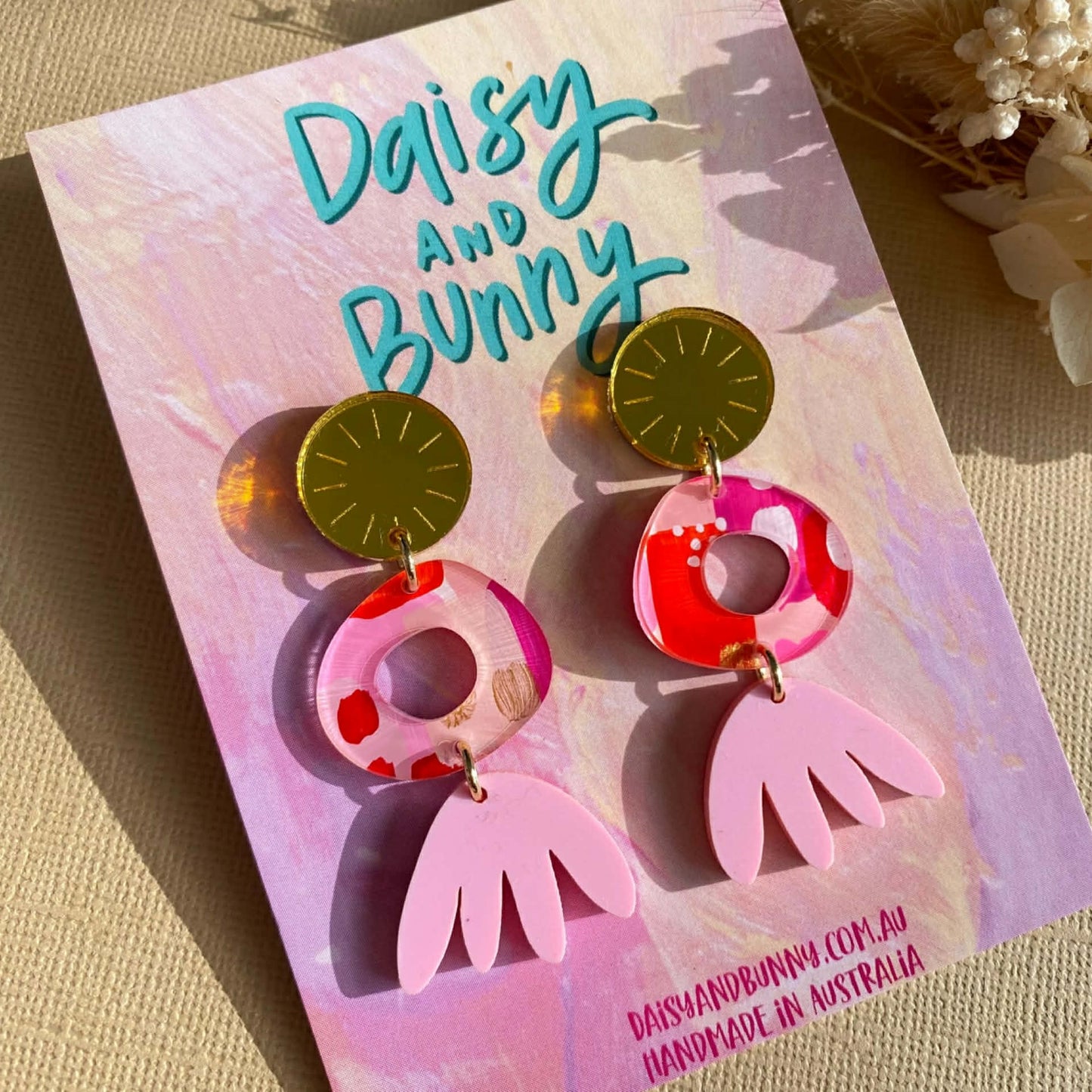 DAISY AND BUNNY - NELLIE DANGLES - PINK AND RED