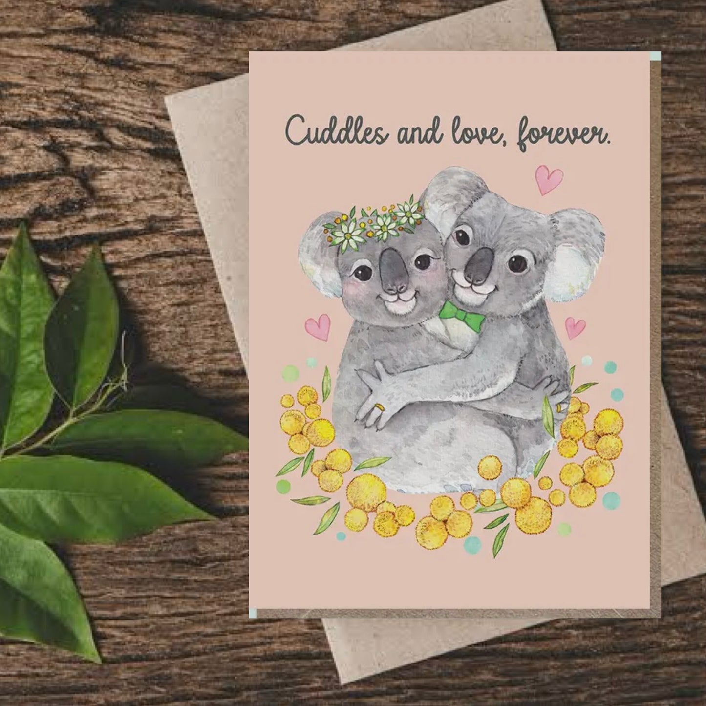 WATERCOLOURS BY CAT- "Cuddles and Love Forever"- Koala Wedding Card