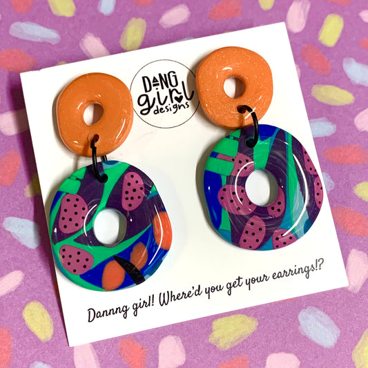 Dang Girl Designs - Jungle Donut Orange Stud Dangles