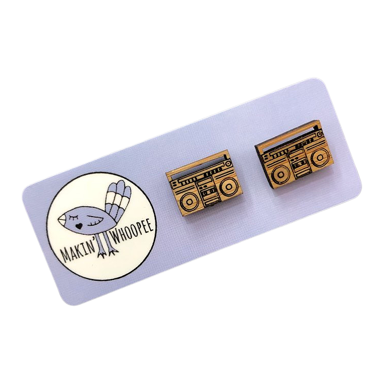 MAKIN' WHOOPEE - "Boom Box" Stud Earrings - Etched Bamboo