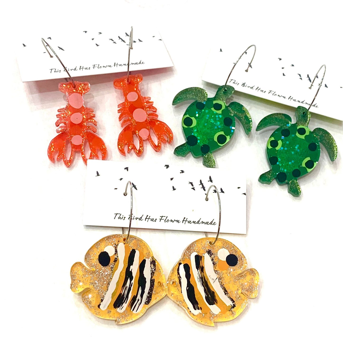 THIS BIRD HAS FLOWN- Turtle Hoop Dangles- Dark Green
