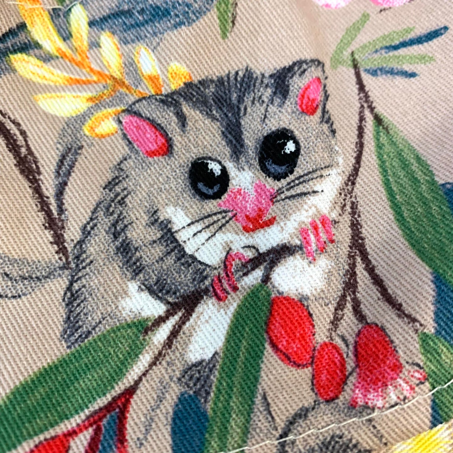 Teacups n Quilts- Beige Possum and Banksia Fabric Hat- Adult Size