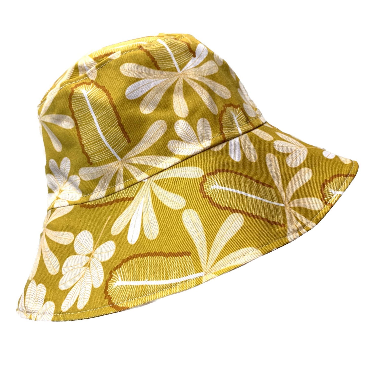 Teacups n Quilts- Mustard Grevilleas Fabric Hat- Adult Size