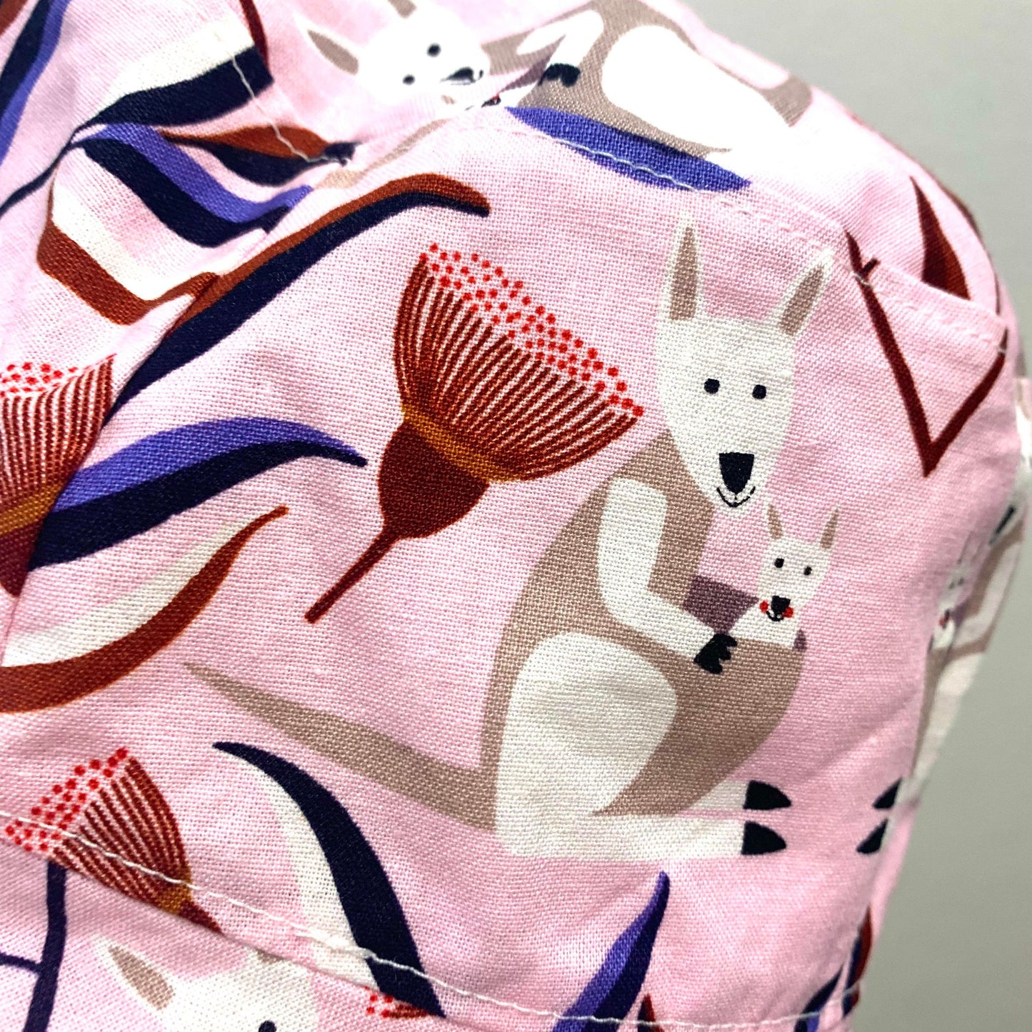 Teacups n Quilts- Pink Kangaroos Fabric Hat- Kids Size Large
