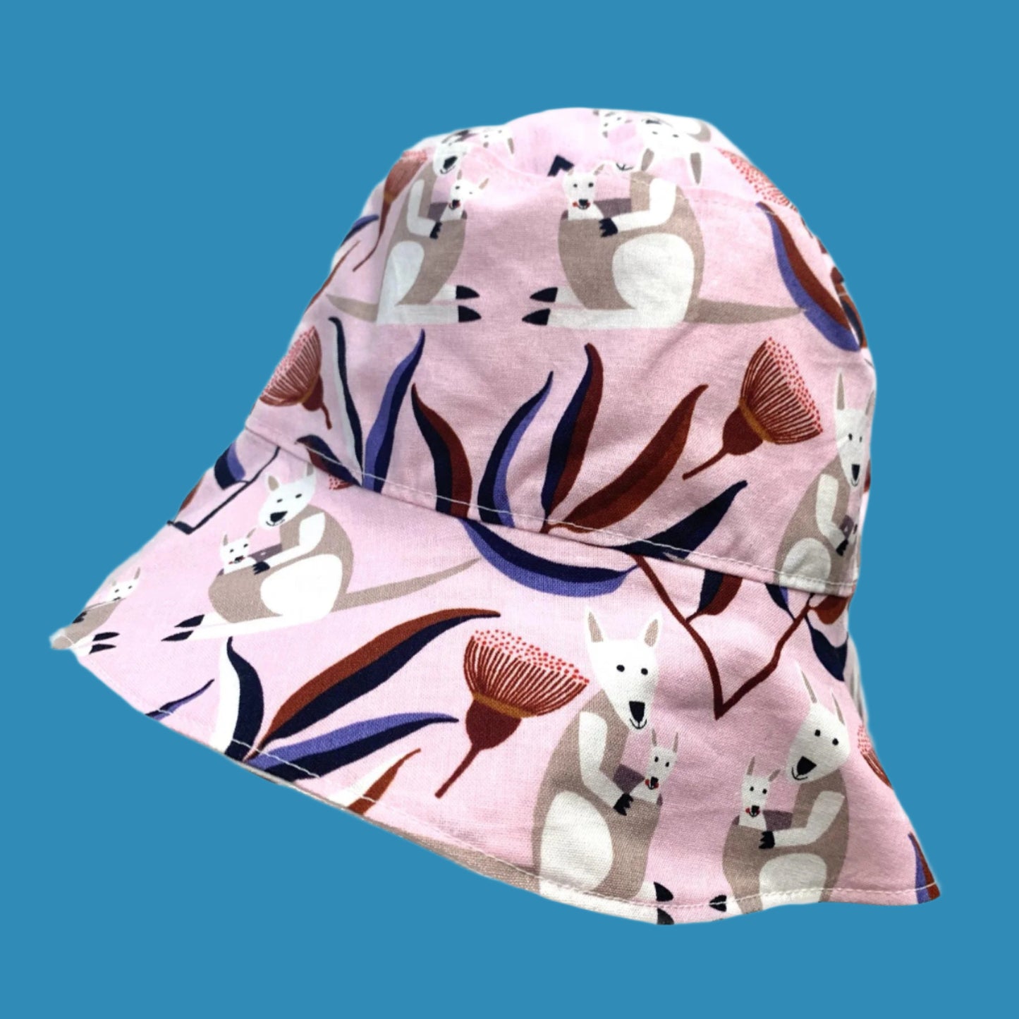 Teacups n Quilts- Pink Kangaroos Fabric Hat- Kids Size Medium