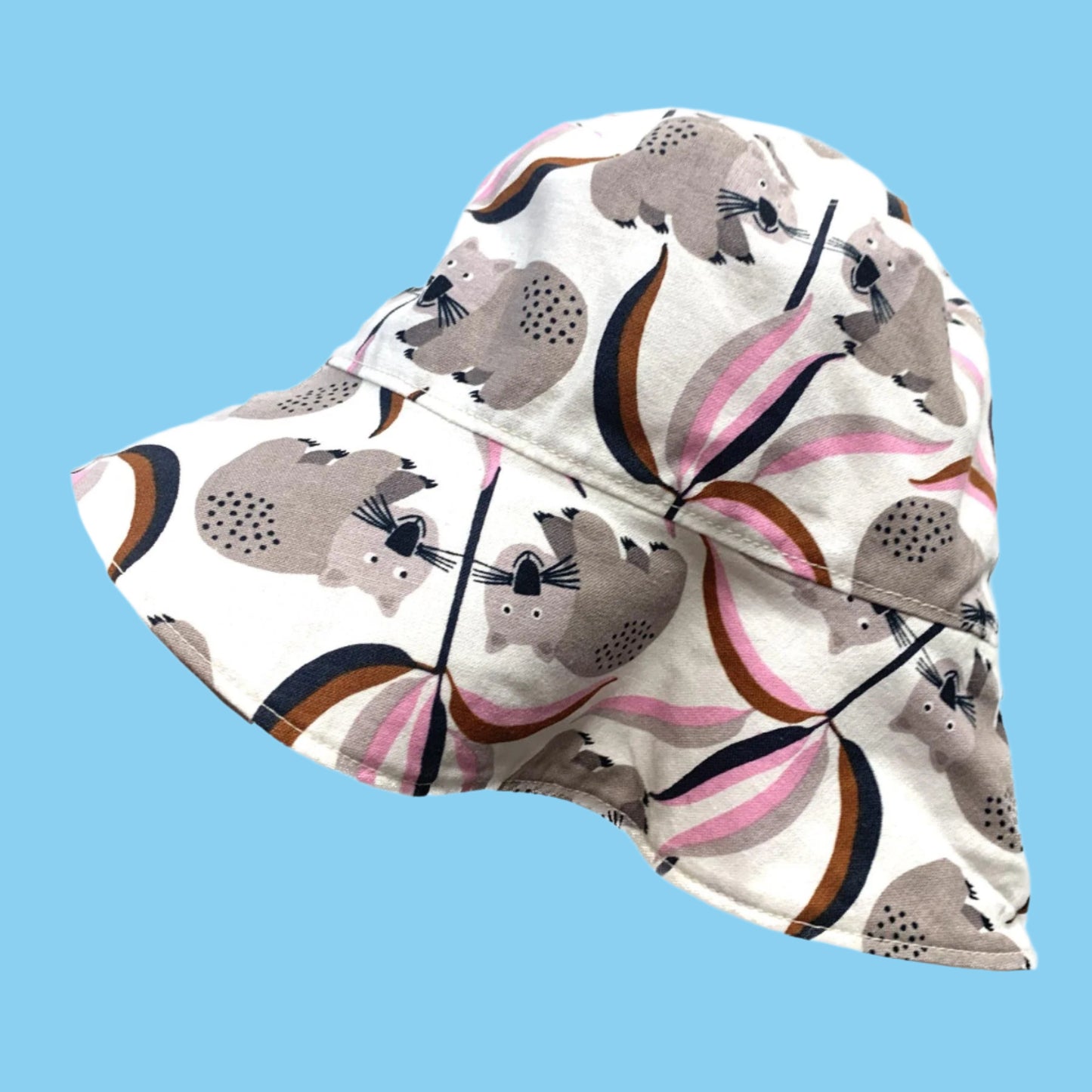 Teacups n Quilts- White Wombats Fabric Hat- Kids Size Medium