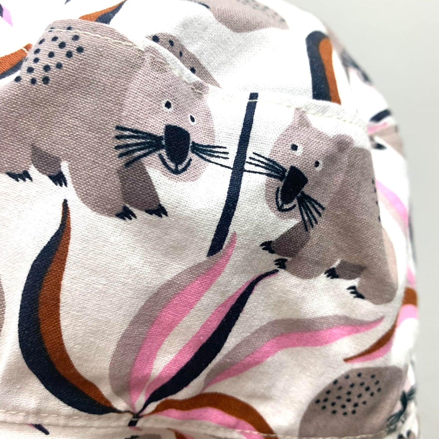 Teacups n Quilts- White Wombats Fabric Hat- Kids Size Medium