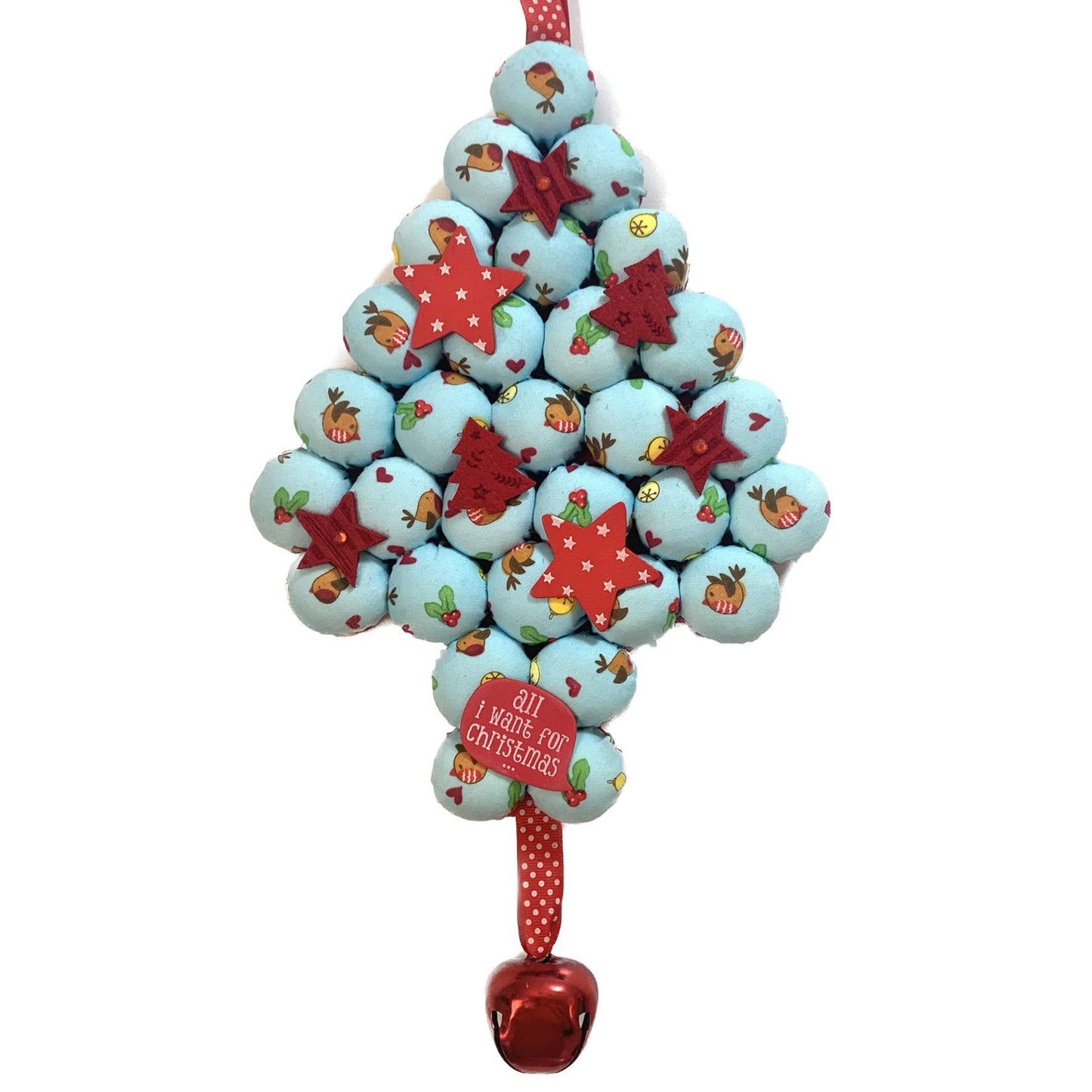 MAKIN' WHOOPEE- Small Bottle Top Christmas Tree Wall Hanging- Blue & Red
