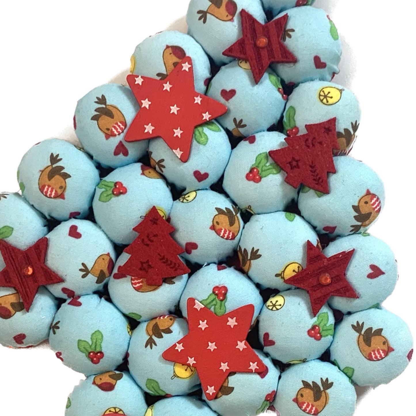 MAKIN' WHOOPEE- Small Bottle Top Christmas Tree Wall Hanging- Blue & Red