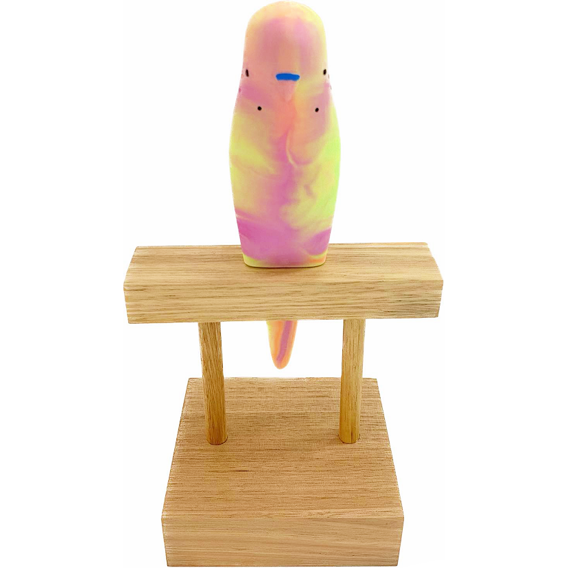 PETE CROMER - RESIN BUDGERIGAR #4 - Neon Lime Green, Purple & Orange Swirl