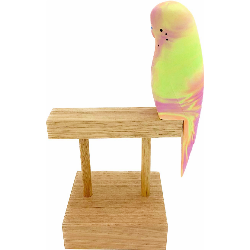 PETE CROMER - RESIN BUDGERIGAR #4 - Neon Lime Green, Purple & Orange Swirl