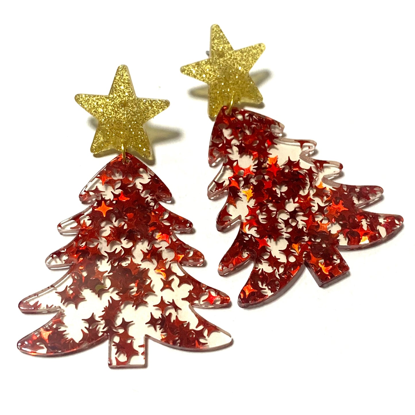 MAKIN' WHOOPEE - “STAR TREES- RED” CHRISTMAS STUD DANGLES