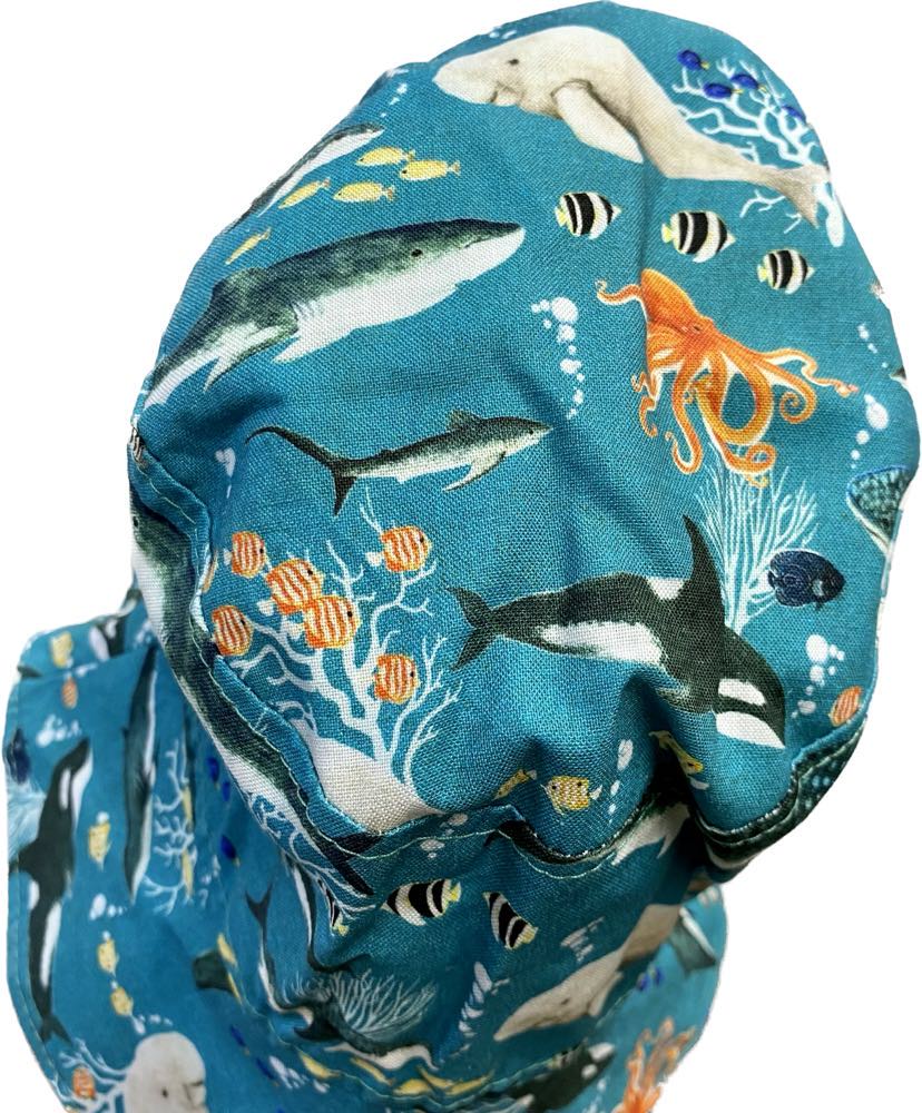 Teacups n Quilts- Whale Sharks, Dugongs & Octopi Fabric Hat - Kids Size Medium